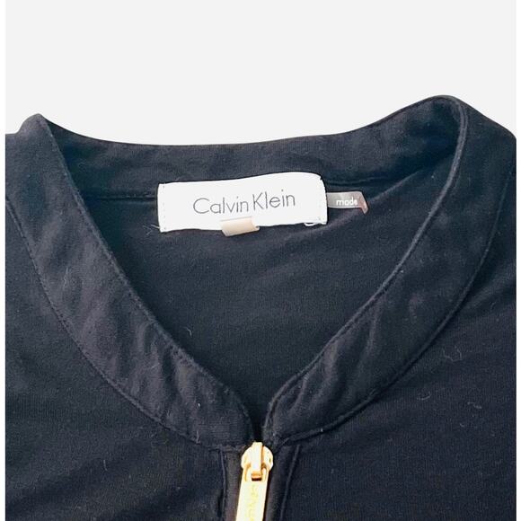 CALVIN KLEIN 3/4 SLV, PULL-OVER, FRONT QTR. ZIP, WOMENS, L, BLACK/GOLDTONE DECOR - Picture 3 of 10